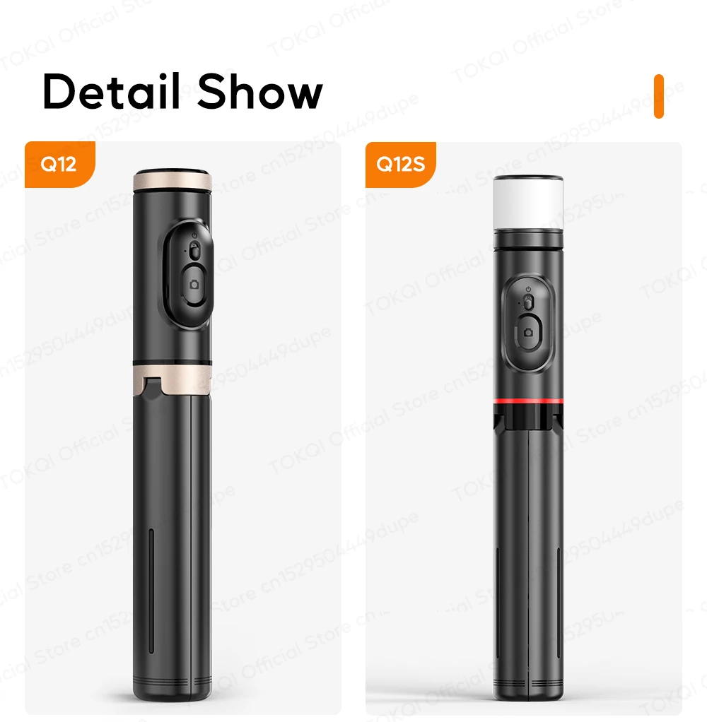 Q12/Q12s Wireless Bluetooth Selfie Stick Tripod for Smartphones Stable and Balanced Shooting, with Hidden Mount Portable Bracket