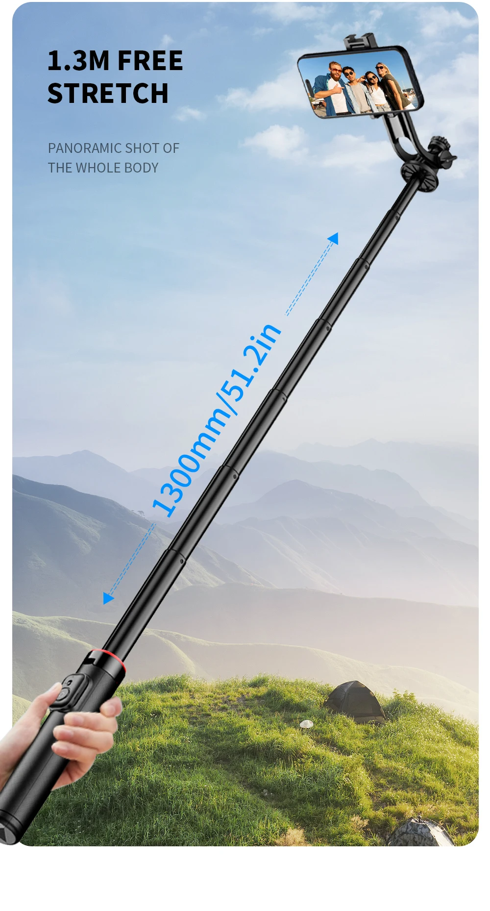 C20 Magnetic Selfie Stick Tripod for iPhone 12-16 Pro Max Travel Stand with Magsafe Phone Clamp for Android Smartphone