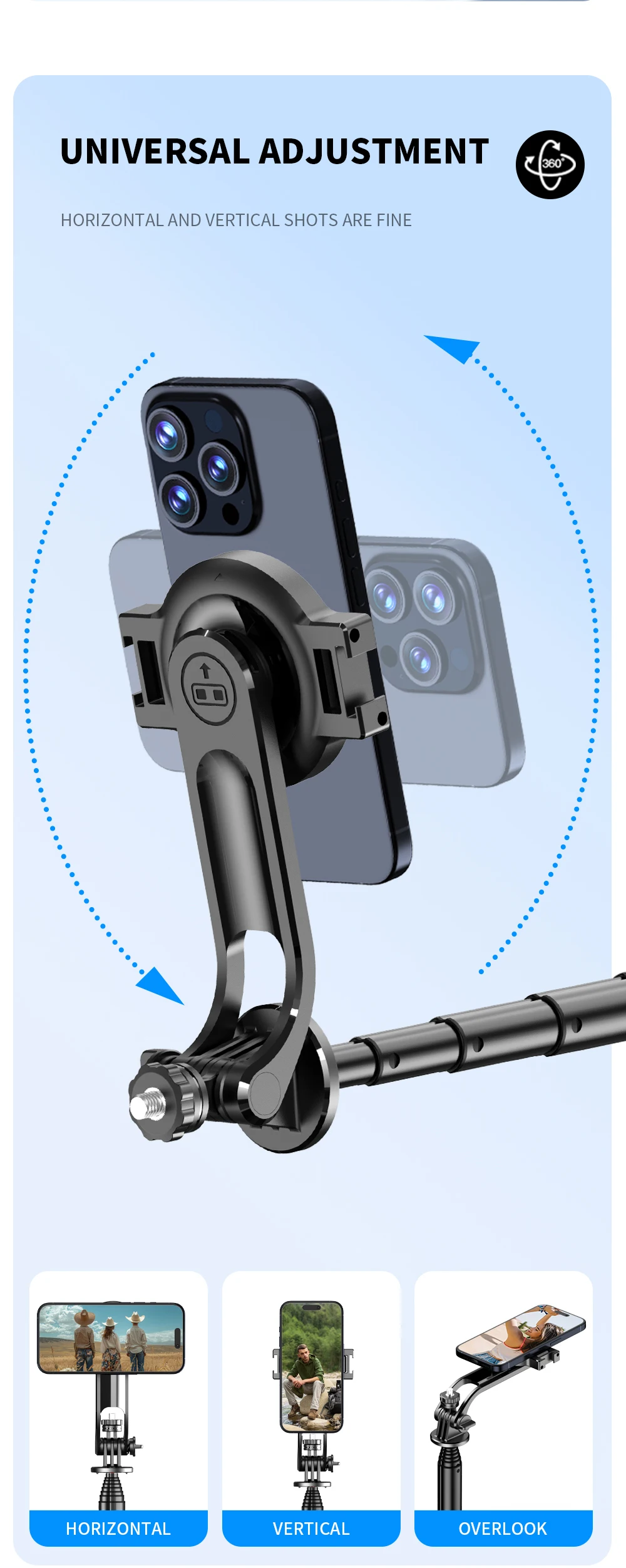 C20 Magnetic Selfie Stick Tripod for iPhone 12-16 Pro Max Travel Stand with Magsafe Phone Clamp for Android Smartphone