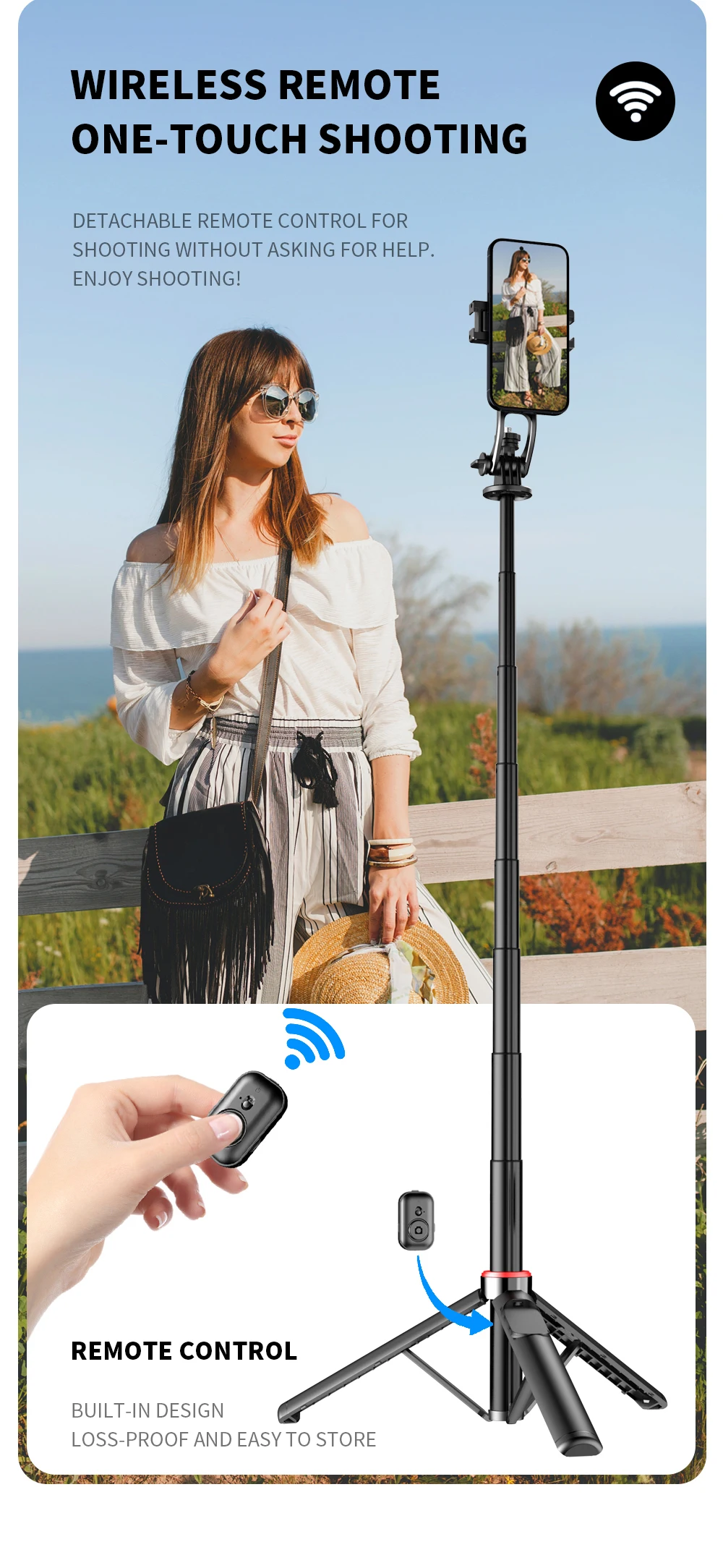 C20 Magnetic Selfie Stick Tripod for iPhone 12-16 Pro Max Travel Stand with Magsafe Phone Clamp for Android Smartphone