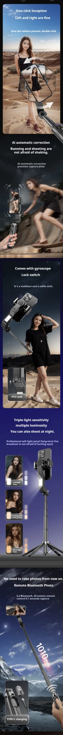 Handheld Gimbal Stabilizer Smartphone Camera Stabilizer Selfie Stick Tripod Stand Wireless Remote for IPhone Android Handheld Gimbal Stabilizer Smartphone Camera Stabilizer Selfie Stick Tripod Stand Wireless Remote for IPhone Android