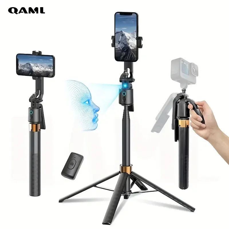 QAML 2025 NEW Q13 Aluminum Alloy Selfie Stick Tripod with 360° Face Recognition Follow Mode, Multi-Function Phone Holder with