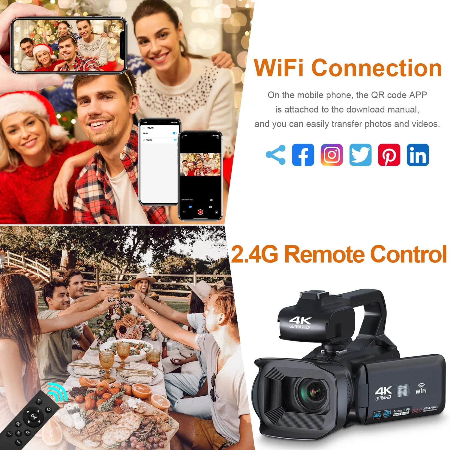 4K Professional Video Camera for Photography 18X Digital Zoom Night Vision Vlogging Camera 64MP WiFi Livestream Webcam Camcorder 4K Professional Video Camera for Photography 18X Digital Zoom Night Vision Vlogging Camera 64MP WiFi Livestream Webcam Camcorder