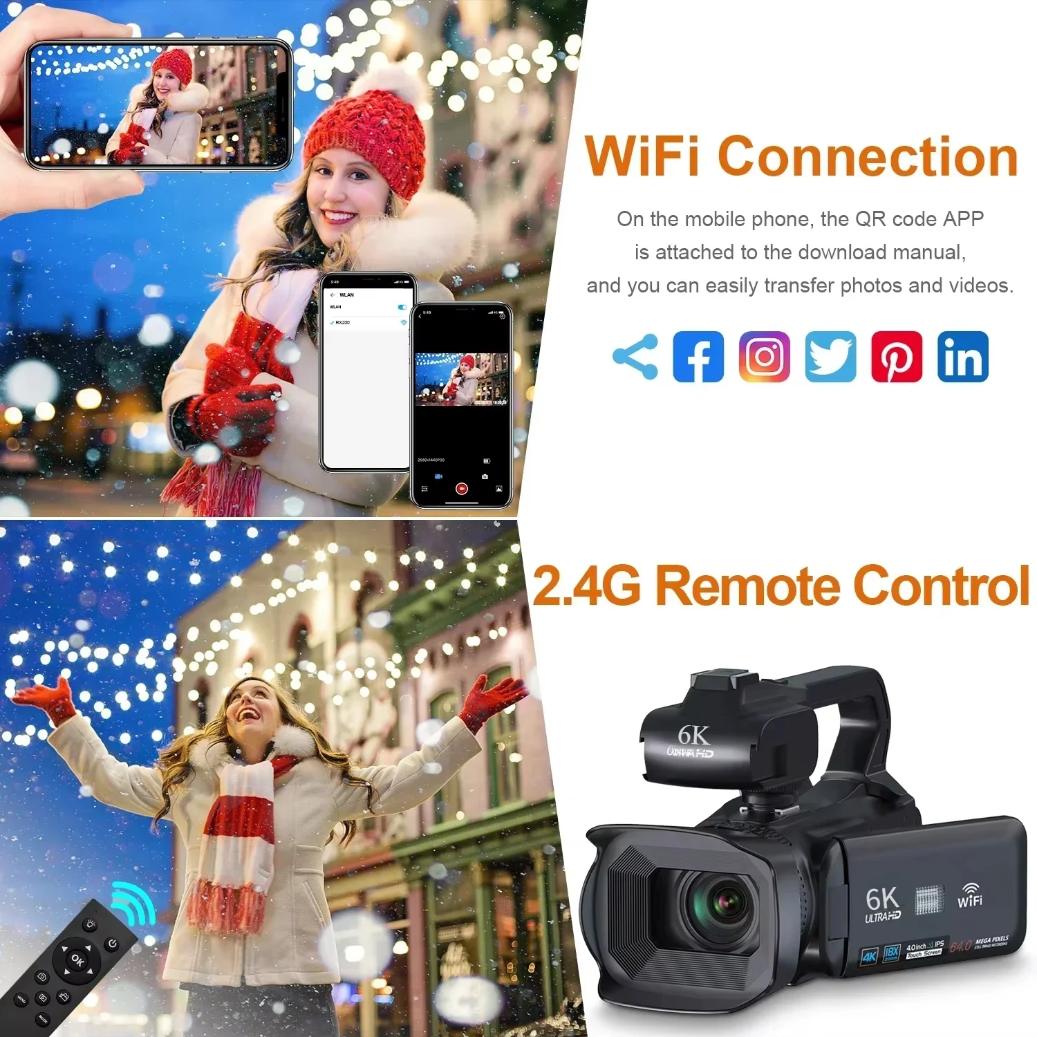 4K Professional Video Camera for Photography 18X Digital Zoom Night Vision Vlogging Camera 64MP WiFi Livestream Webcam Camcorder 4K Professional Video Camera for Photography 18X Digital Zoom Night Vision Vlogging Camera 64MP WiFi Livestream Webcam Camcorder
