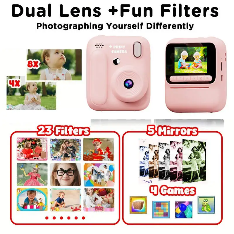 Color Printing Camera Kids Instant Camera 32GB 1080P Thermal Print Digital Camera Print Photo Video Games Music Children Gift Color Printing Camera Kids Instant Camera 32GB 1080P Thermal Print Digital Camera Print Photo Video Games Music Children Gift