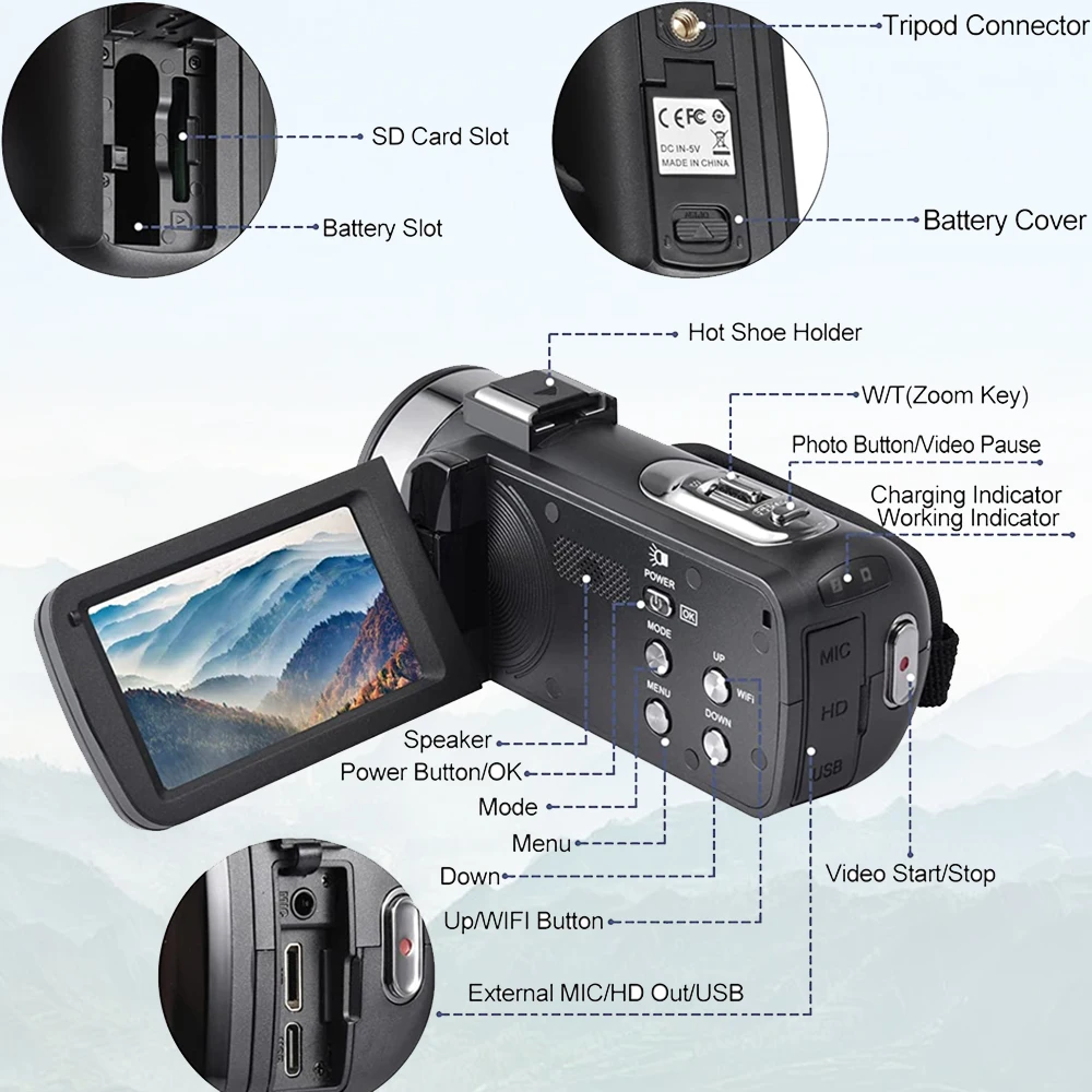 8K Digital Photography Camera 48MP Handheld DV 18X igital Zoom Camera Recorder 3'' LCD Touch Screen Portable Recording Camcorder