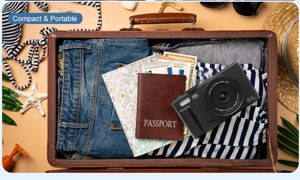 Ourlife AC600 Digital Camera 4K 64MP UHD Cameras 18X Digital Zoom 180° Flip Screen Vintage Vlogging Camera for YouTube Autofocus