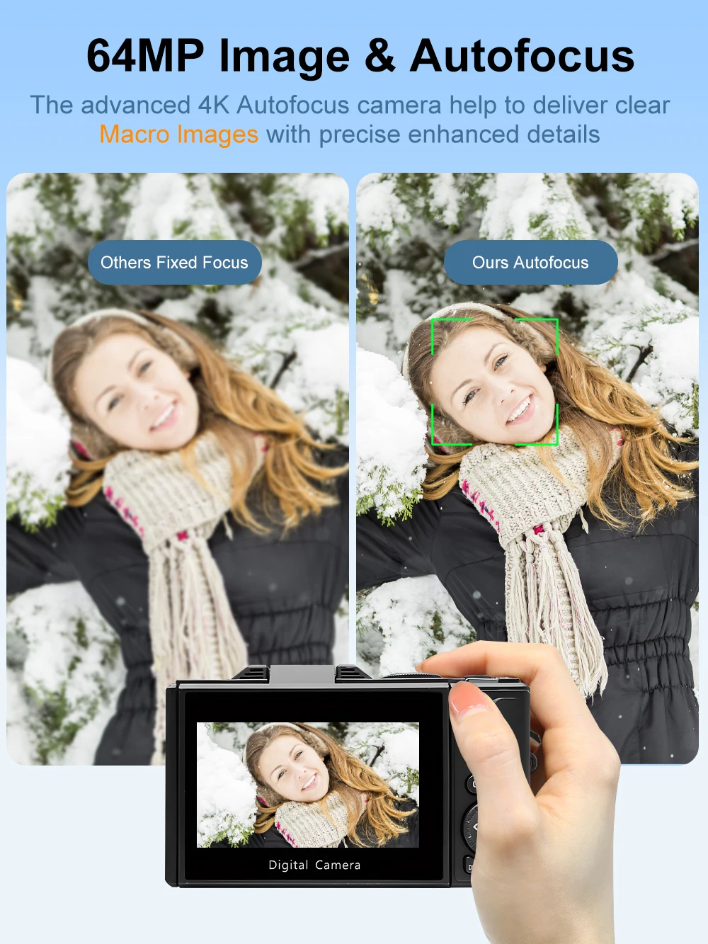 Ourlife AC600 Digital Camera 4K 64MP UHD Cameras 18X Digital Zoom 180° Flip Screen Vintage Vlogging Camera for YouTube Autofocus