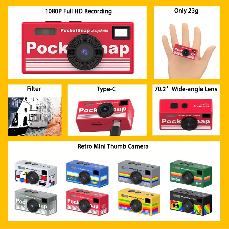 Mini Keychain Thumb Camera 1080P Full HD Recorder Built-in Flash 70.2° Wide Angle Lens TFT LCD Screen Portable Retro CCD Camera