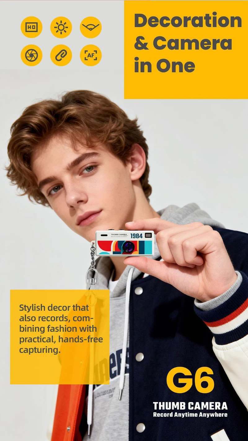 Retro Mini Keychain Thumb Camera 1080P HD Recorder Built-in Flash Auto Focus 130° Wide Angle Lens TFT LCD Screen Portable Camera