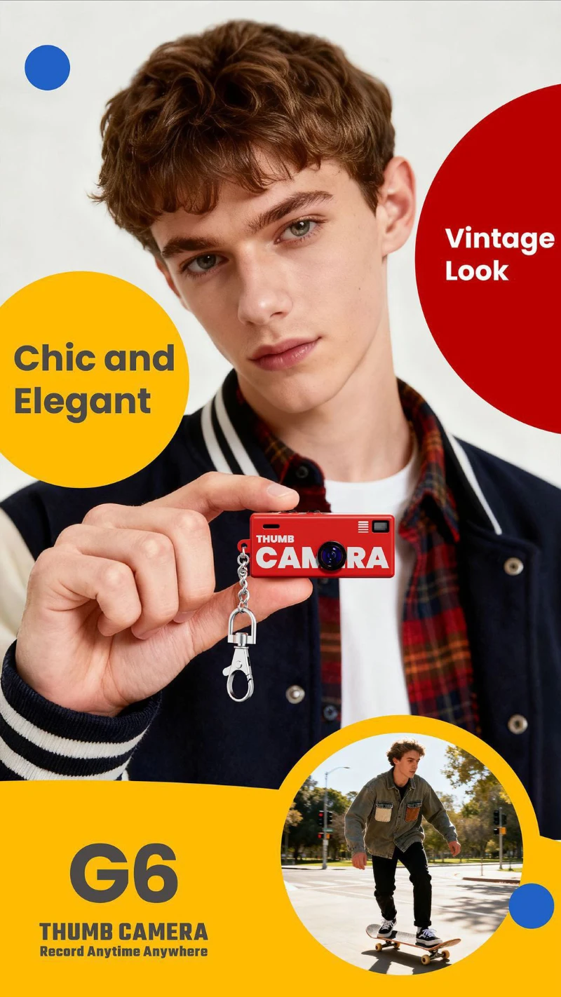 Retro Mini Keychain Thumb Camera 1080P HD Recorder Built-in Flash Auto Focus 130° Wide Angle Lens TFT LCD Screen Portable Camera