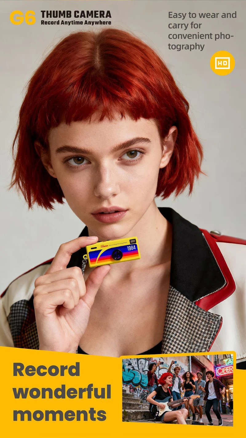 Retro Mini Keychain Thumb Camera 1080P HD Recorder Built-in Flash Auto Focus 130° Wide Angle Lens TFT LCD Screen Portable Camera