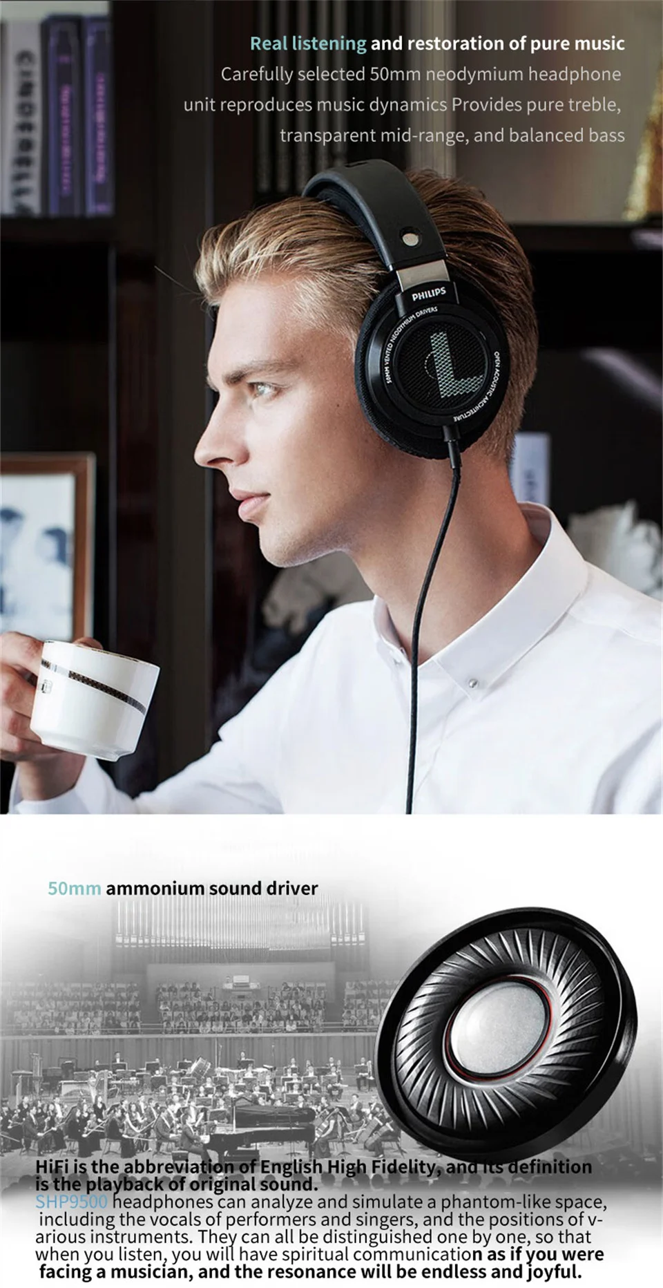 Philips SHP9500 Headphone HiFi Stereo Wired Earphone Computer Online Learning Earbuds Esports Game 3.5mm 6.3mm Universal Headset Philips SHP9500 Headphone HiFi Stereo Wired Earphone Computer Online Learning Earbuds Esports Game 3.5mm 6.3mm Universal Headset