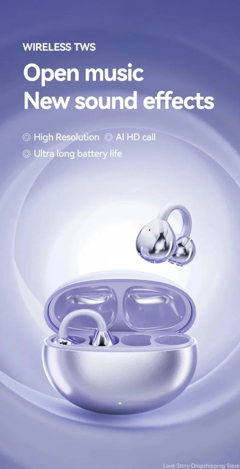 Ows Ear Clip Earphones Wireless Noise Cancellation Headphones Stereo Bluetooth for Android and iOS Touch Control with Mic