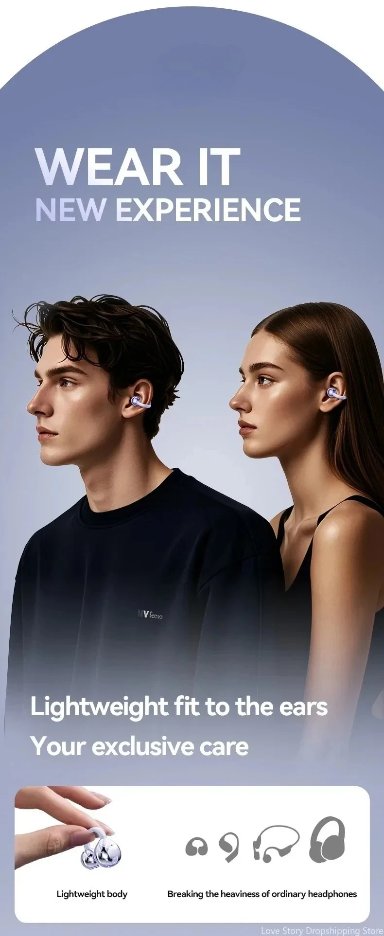 Ows Ear Clip Earphones Wireless Noise Cancellation Headphones Stereo Bluetooth for Android and iOS Touch Control with Mic