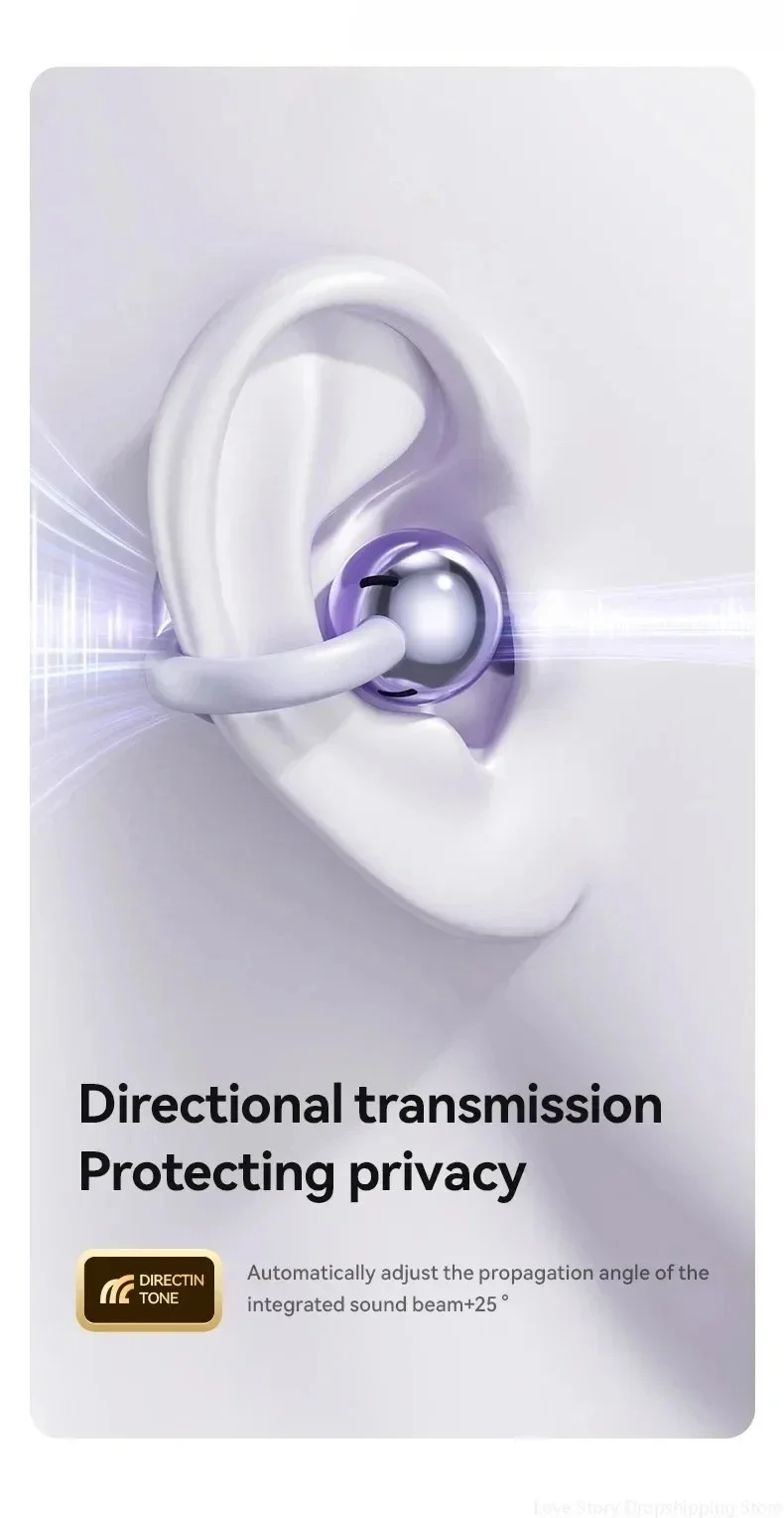 Ows Ear Clip Earphones Wireless Noise Cancellation Headphones Stereo Bluetooth for Android and iOS Touch Control with Mic