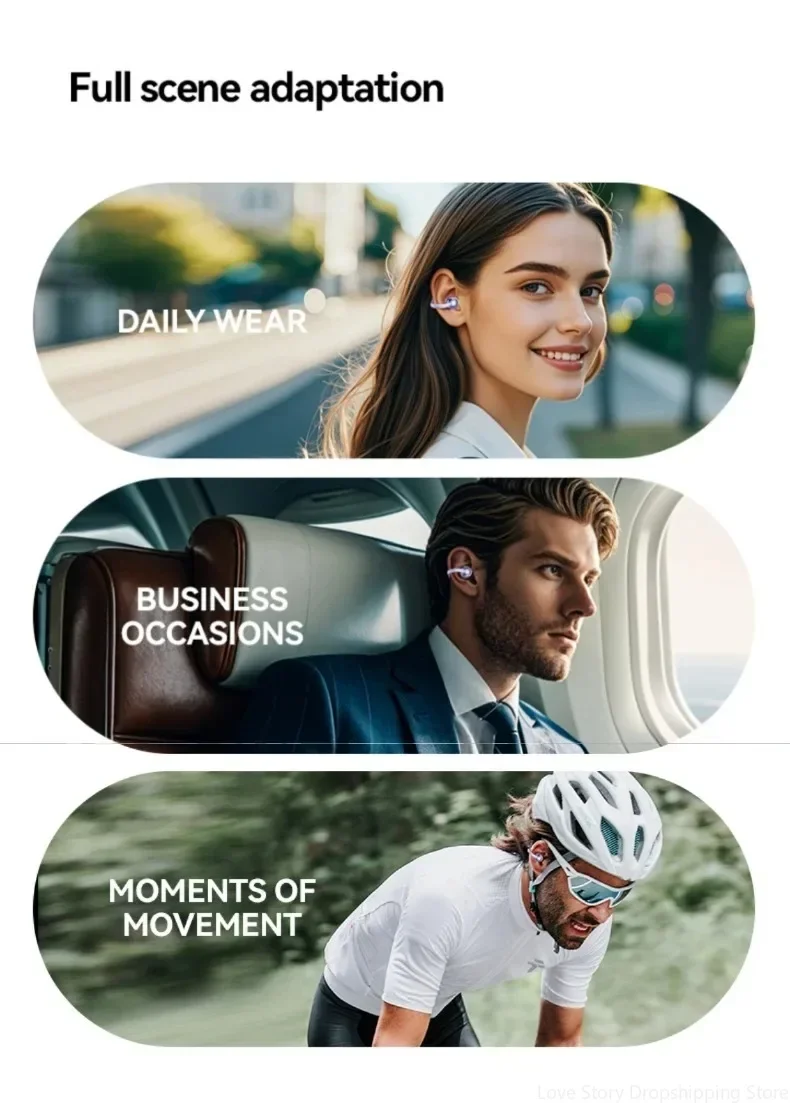 Ows Ear Clip Earphones Wireless Noise Cancellation Headphones Stereo Bluetooth for Android and iOS Touch Control with Mic