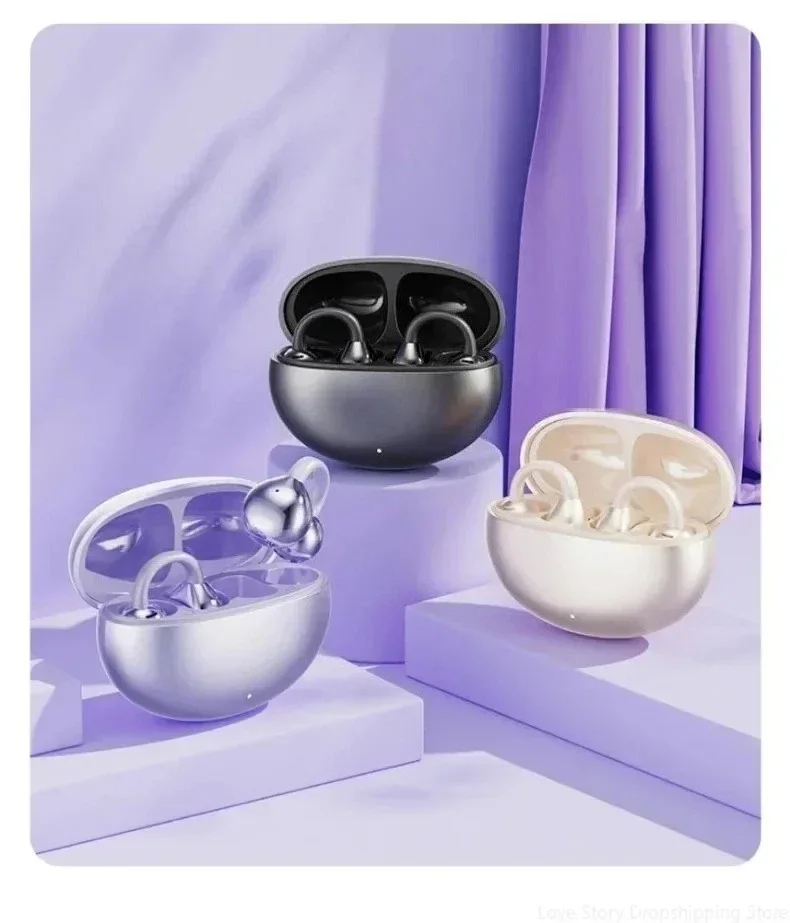 Ows Ear Clip Earphones Wireless Noise Cancellation Headphones Stereo Bluetooth for Android and iOS Touch Control with Mic