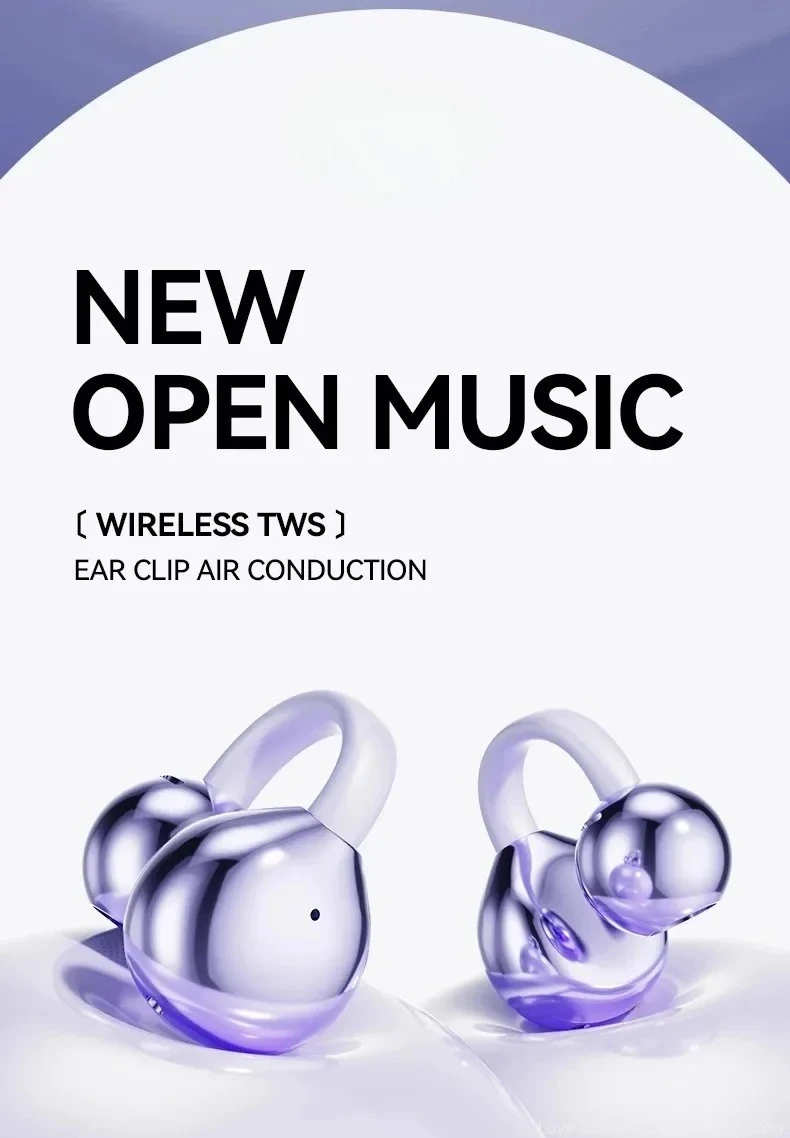 Ows Ear Clip Earphones Wireless Noise Cancellation Headphones Stereo Bluetooth for Android and iOS Touch Control with Mic
