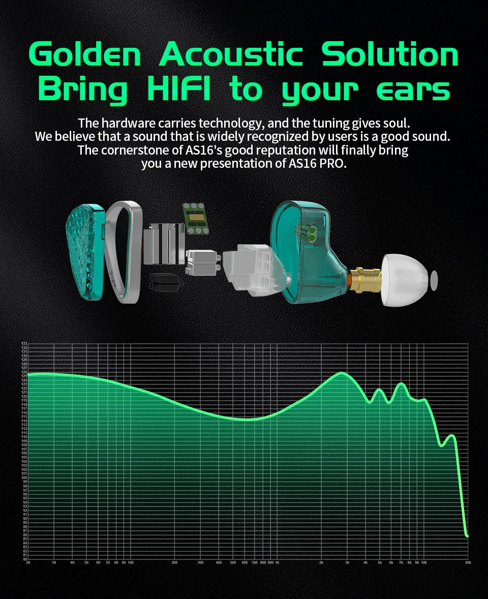 KZ AS16 Pro In Ear Wired Earphones 16BA Balanced Armature HIFI Bass Monitor Headphones Noise Cancelling Earbuds Sport Headset