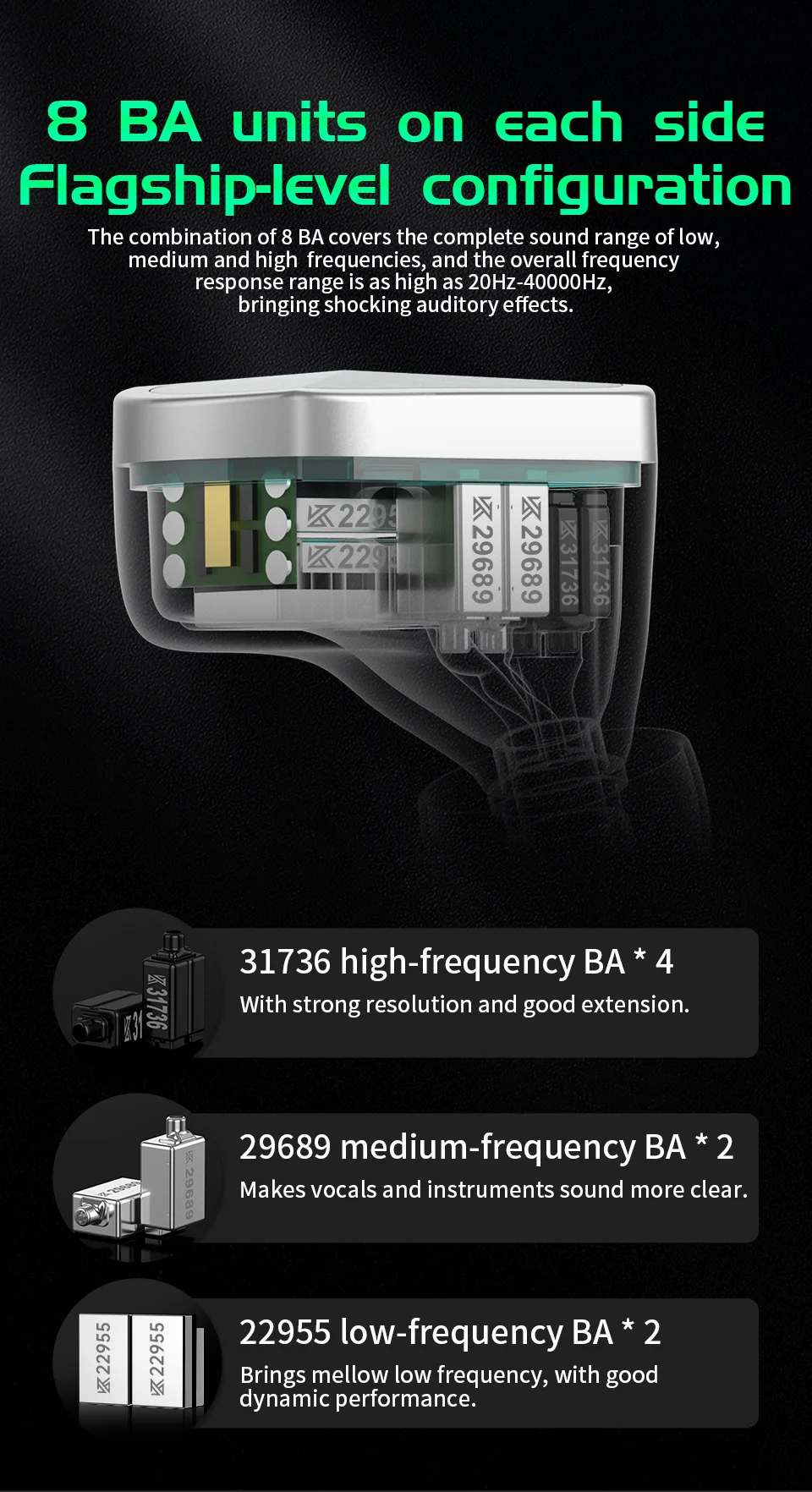 KZ AS16 Pro In Ear Wired Earphones 16BA Balanced Armature HIFI Bass Monitor Headphones Noise Cancelling Earbuds Sport Headset