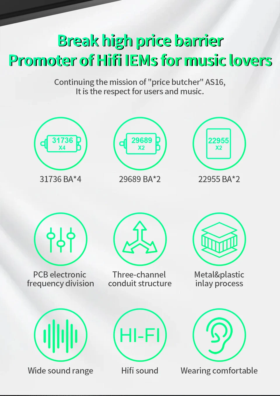 KZ AS16 Pro In Ear Wired Earphones 16BA Balanced Armature HIFI Bass Monitor Headphones Noise Cancelling Earbuds Sport Headset