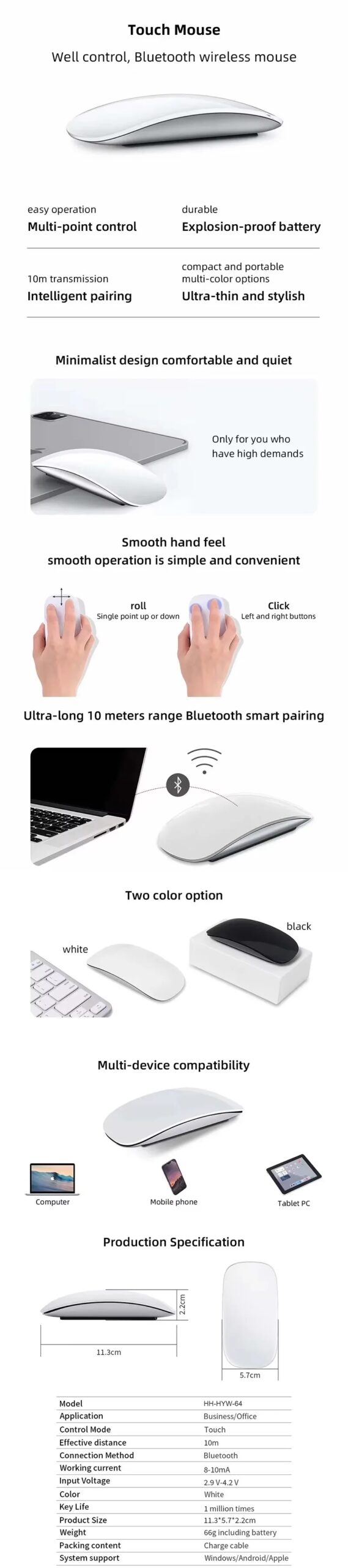 M511 Original Wireless Mouse Bluetooth 5.0 Ultra-thin Touch Mouse For Apple Macbook Pro Air Microsoft Laptop Mac Tablet PC iPad