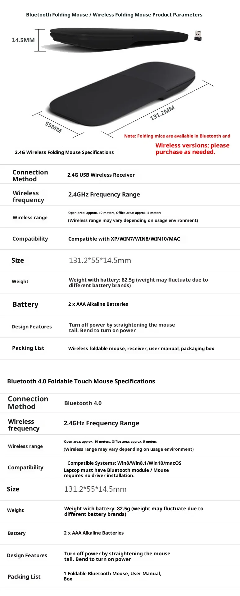 Original Bluetooth Folding Silent Touch Mouse For APPLE Microsoft Surface Ergonomic Mause PC iPad 3D Laser Mice Wireless Mouse