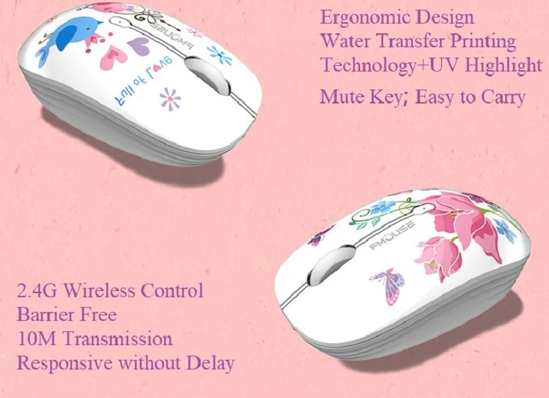 Wireless Mouse for Apple Lenovo Office Creative Cartoon Silent Water Transfer Iris Beautiful Appearance Cute Girl Wireless Mouse