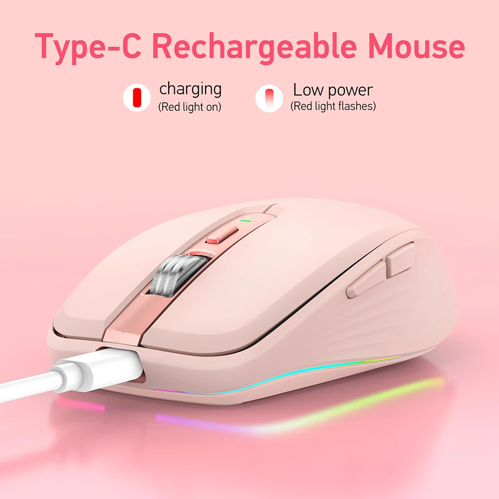 New Dual Mode Rechargeable Bluetooth 2.4G Wireless Mouse RGB Mute Mouse For Windows Mac IOS Android Laptop Tablet Phone PC