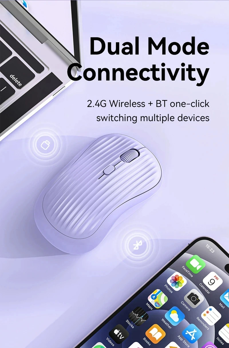 Dual Mode Wireless Mouse Type-C Rechargeable 2.4G Bluetooth Ergonomic Fashion Silent Mouse Desktop Laptop Tablet for iPhone iPad