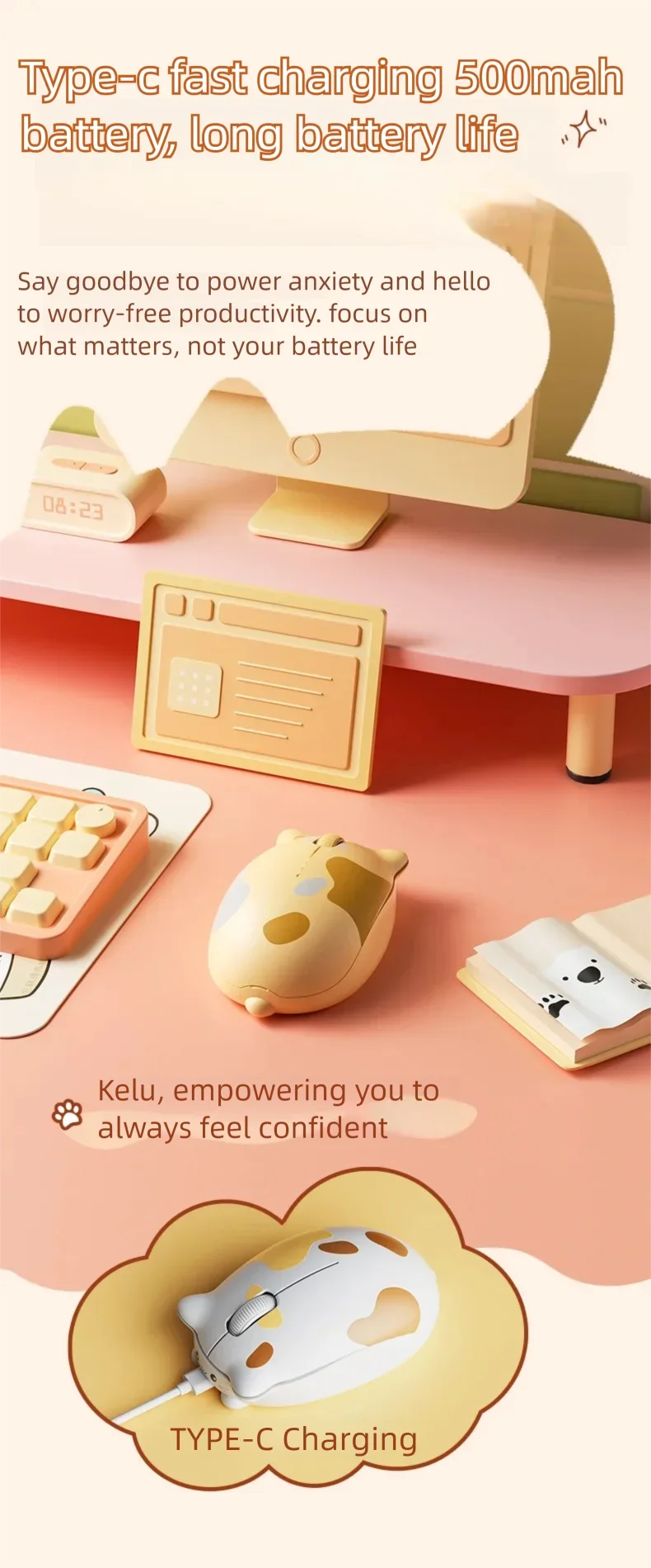 INPHIC Kalo Cute Cat Bluetooth Compatible Wireless Mouse Low Noise Office Mouse Battery Power Display For PC laptops and iPads INPHIC Kalo Cute Cat Bluetooth Compatible Wireless Mouse Low Noise Office Mouse Battery Power Display For PC laptops and iPads