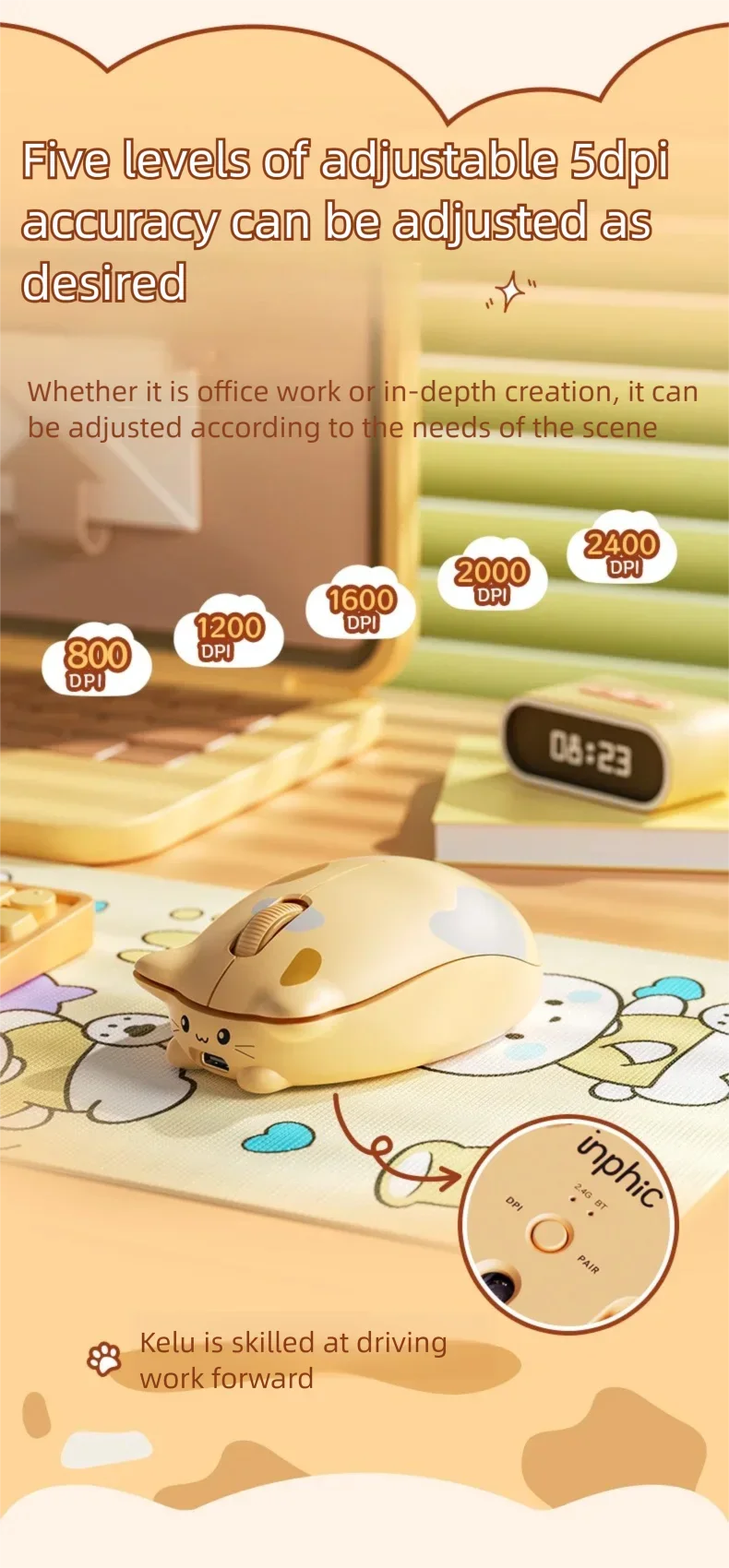 INPHIC Kalo Cute Cat Bluetooth Compatible Wireless Mouse Low Noise Office Mouse Battery Power Display For PC laptops and iPads INPHIC Kalo Cute Cat Bluetooth Compatible Wireless Mouse Low Noise Office Mouse Battery Power Display For PC laptops and iPads