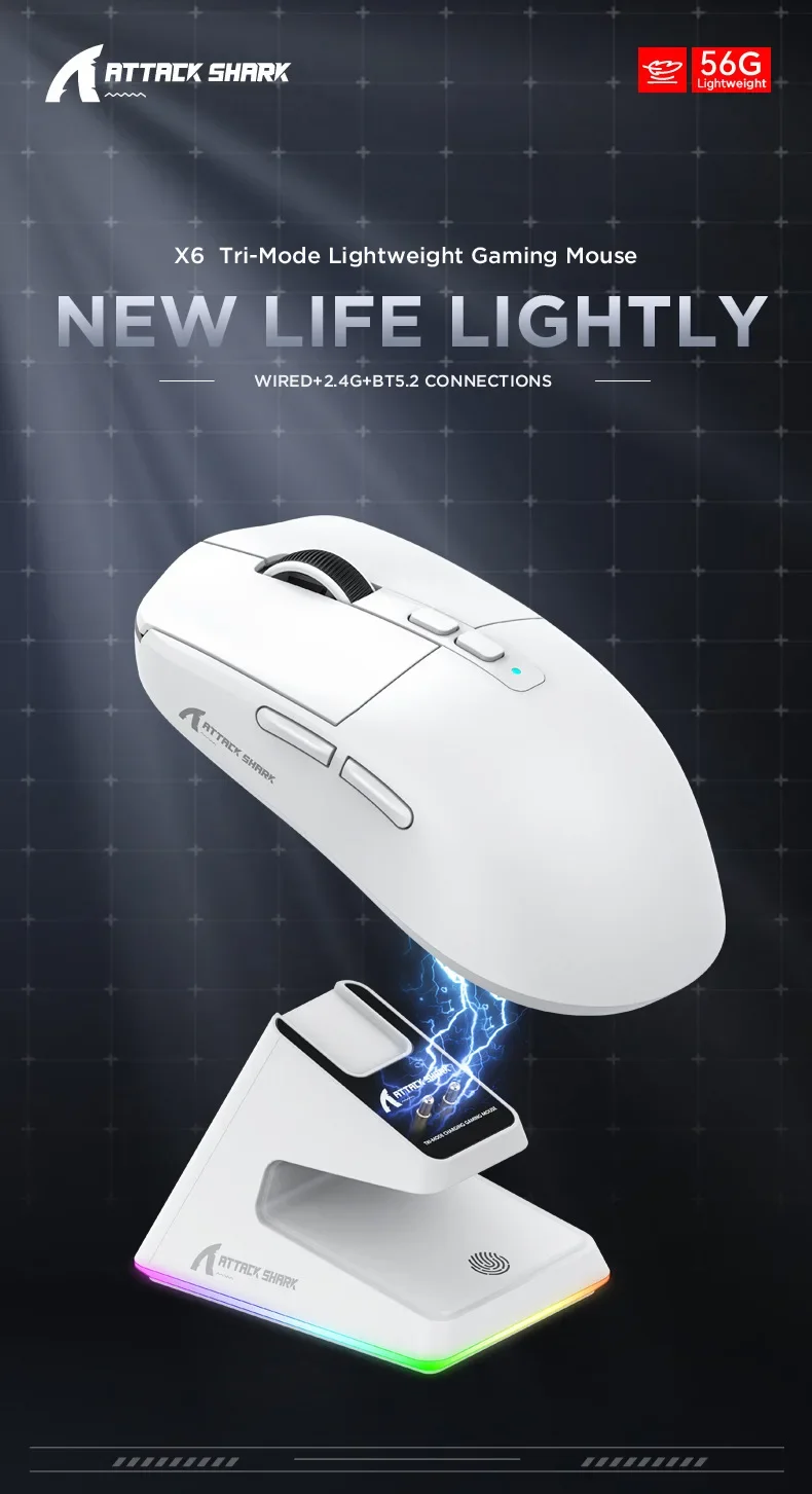 Attack Shark X6 Wireless Ergonomic Gaming Mouse Adjustable DPI Wired 2.4G/Bluetooth High Precision Rechargeable Mice Attack Shark X6 Wireless Ergonomic Gaming Mouse Adjustable DPI Wired 2.4G/Bluetooth High Precision Rechargeable Mice