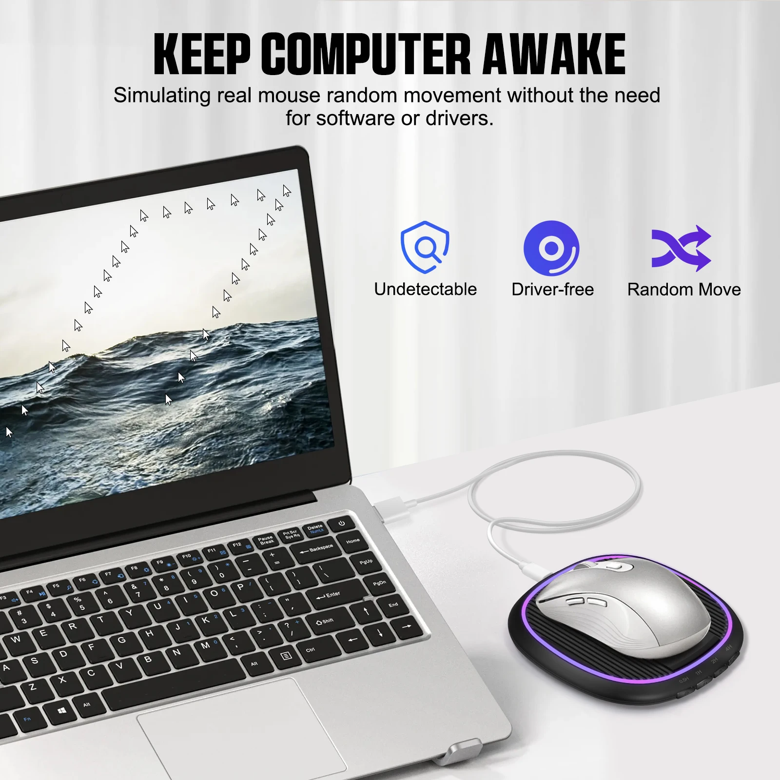 Mouse Mover with Timer Undetectable Mouse Jiggler Mouse Wiggler to Keep Computer Alive-Black Mouse Moving Productivity