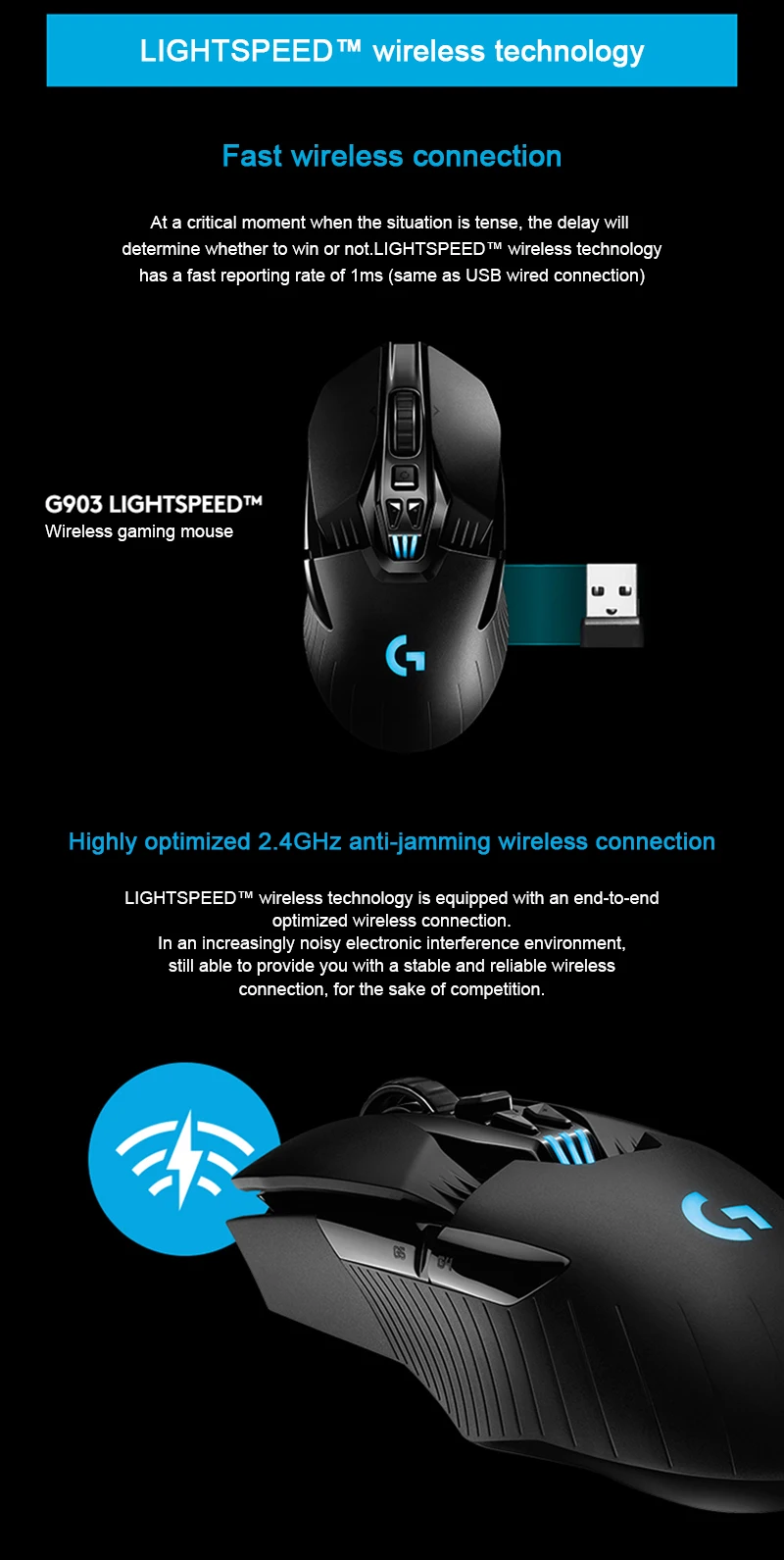 Logitech G903 HERO LIGHTSPEED Wireless Gaming Mouse 100% Original RGB 16000DPI Gamer Upgrade Wireless Bluetooth Mouse