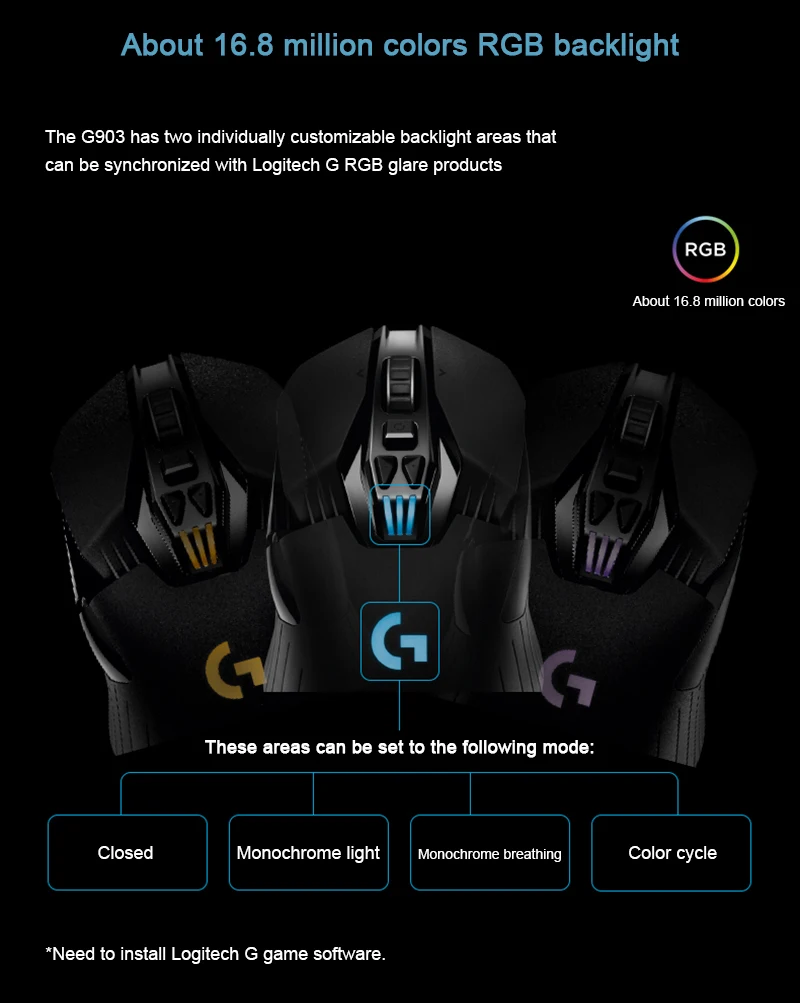 Logitech G903 HERO LIGHTSPEED Wireless Gaming Mouse 100% Original RGB 16000DPI Gamer Upgrade Wireless Bluetooth Mouse