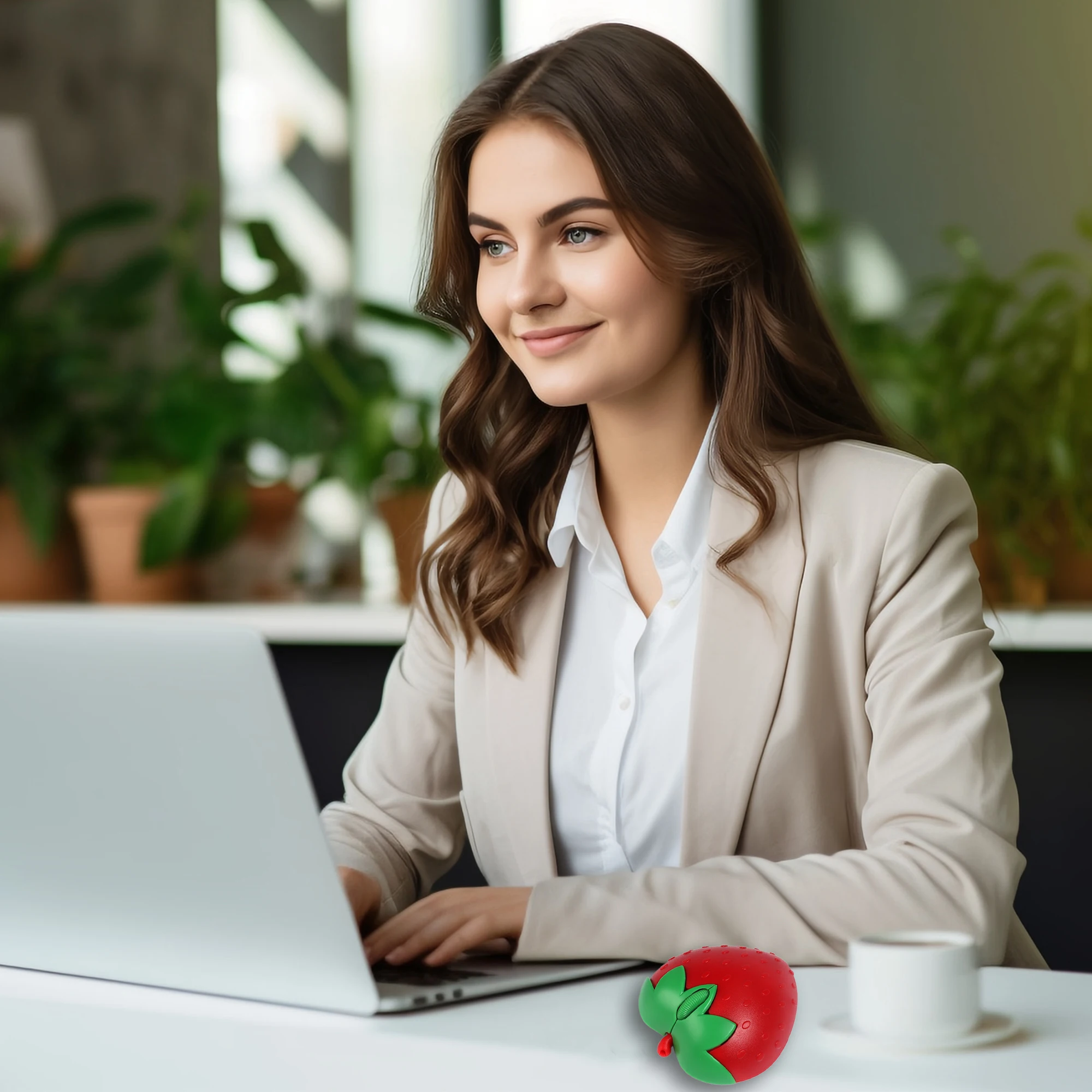 Wireless 2.4Ghz Strawberry Shaped Mouse Cute Pink Fruit Design Optical Ergonomic Mini Computer USB Mice For Laptop PC Kids Gifts