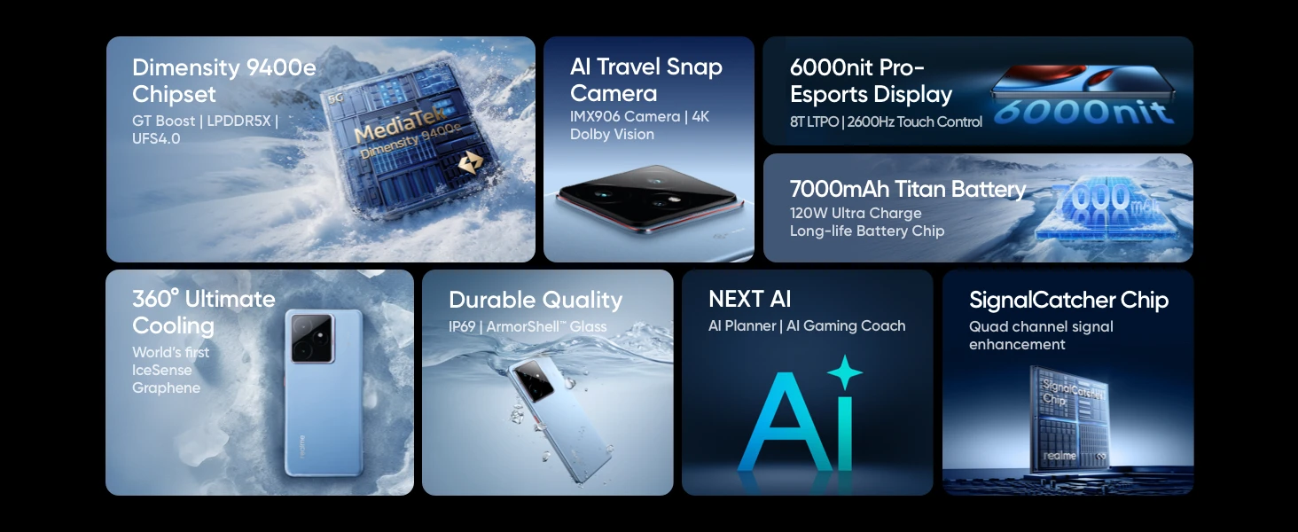 Global Version realme GT 7 5G AI Smartphone Mediatek Dimensity 9400e 120HZ AMOLED Display 7000 mAh Battery 120W Fast Charging