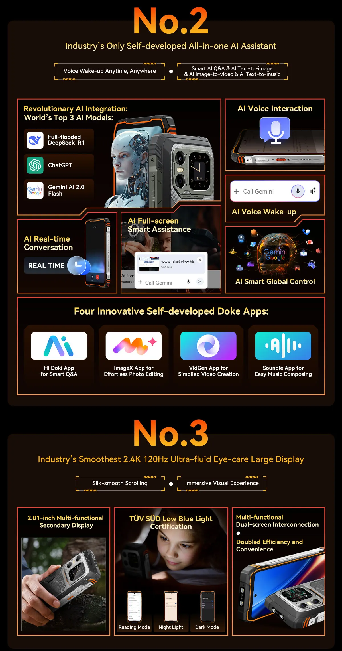 Blackview XPLORE 1 Rugged Smartphone, 5G Waterproof Outdoor Smartphone Android 15, 6.78'' 2.4K Display, 256GB/512GB, 20000mAh