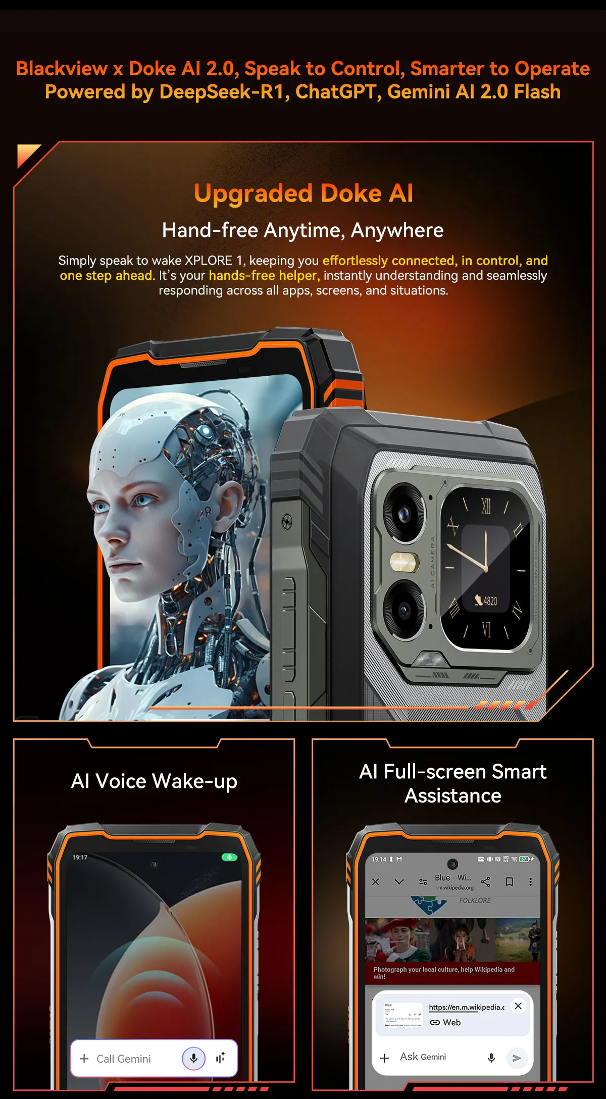 Blackview XPLORE 1 Rugged Smartphone, 5G Waterproof Outdoor Smartphone Android 15, 6.78'' 2.4K Display, 256GB/512GB, 20000mAh