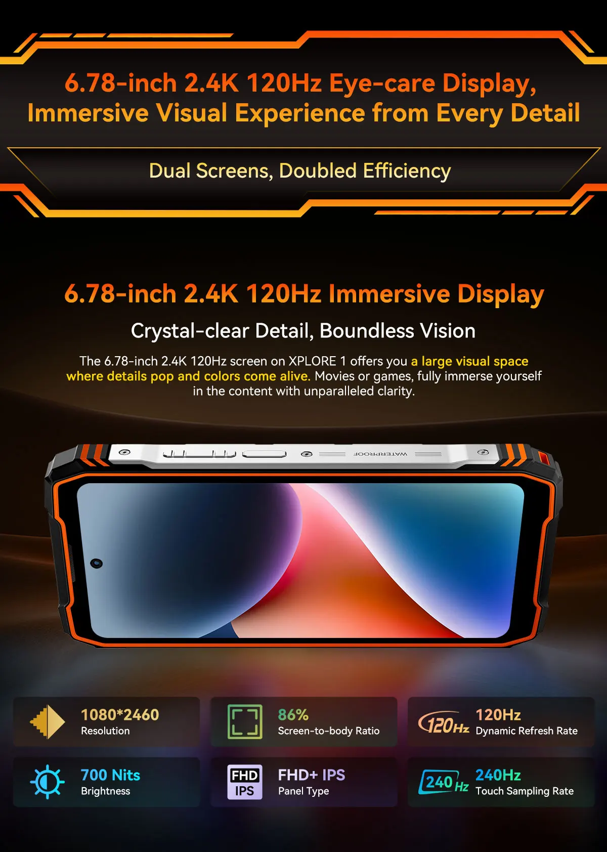 Blackview XPLORE 1 Rugged Smartphone, 5G Waterproof Outdoor Smartphone Android 15, 6.78'' 2.4K Display, 256GB/512GB, 20000mAh