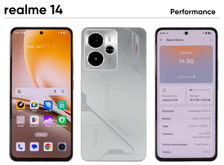 2025 World Premiere realme 14 Smartphone 5G Snapdragon 6 gen 4 6.67'' 120Hz AMOLED Display 6000mAh Titan Battery 50MP OIS Camrea