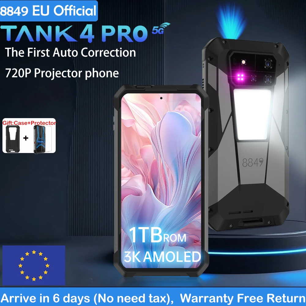 8849 Tank 4 Pro Unihertz Rugged Smartphone with Projector 1TB+36G 5G AI Dimensity 8300 AMOLED 3K Android 14 6.78''120HZ 11600mAh