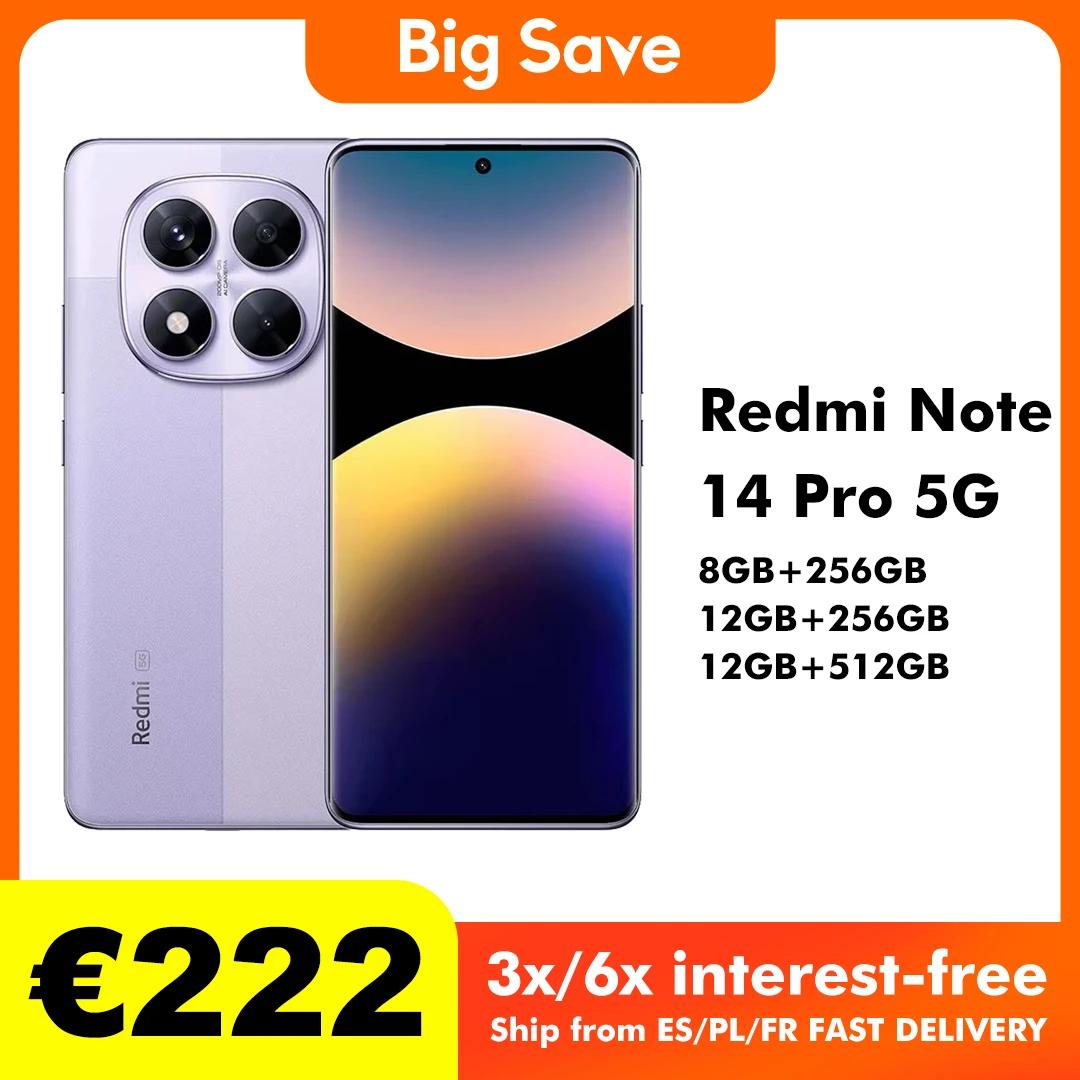 Xiaomi Redmi Note 14 Pro 5G 8GB/256GB 12GB/256GB 12GB/512GB NFC Global Version Cellphone