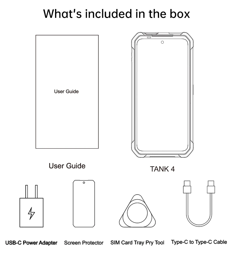Unihertz by 8849 Tank 4 Smartphone Android 14 Built-in 720P Projector Dimensity 7300 24GB 512GB 11600mAh 120Hz AMOLED 5G Phone
