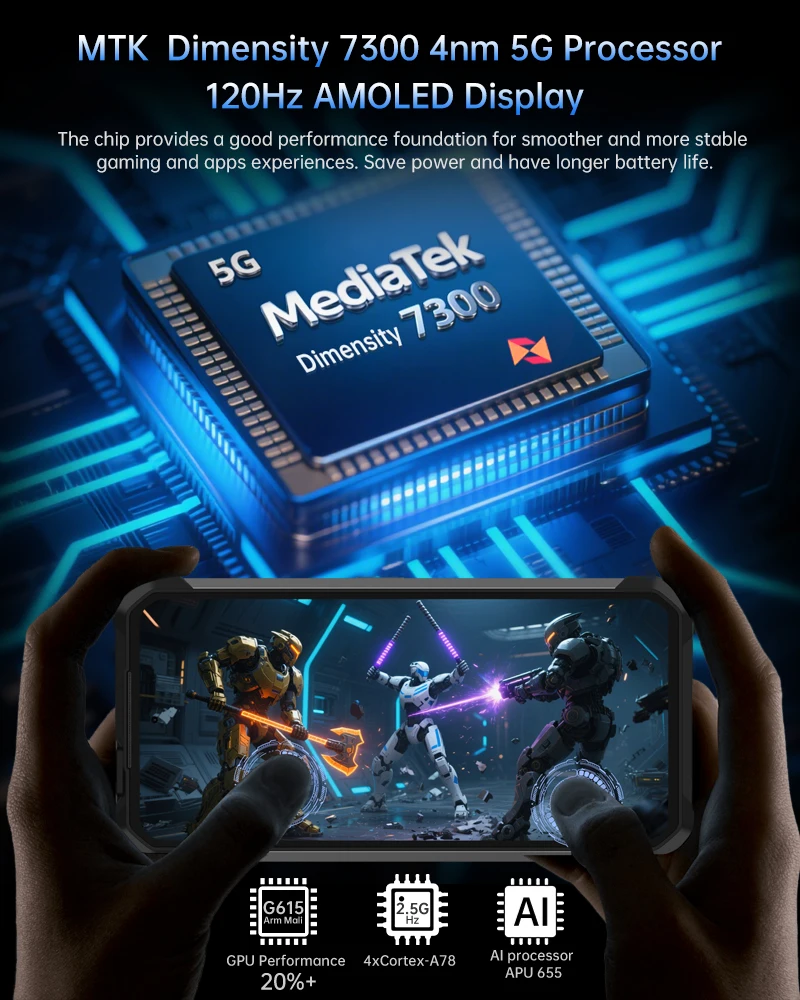 Unihertz by 8849 Tank 4 Smartphone Android 14 Built-in 720P Projector Dimensity 7300 24GB 512GB 11600mAh 120Hz AMOLED 5G Phone