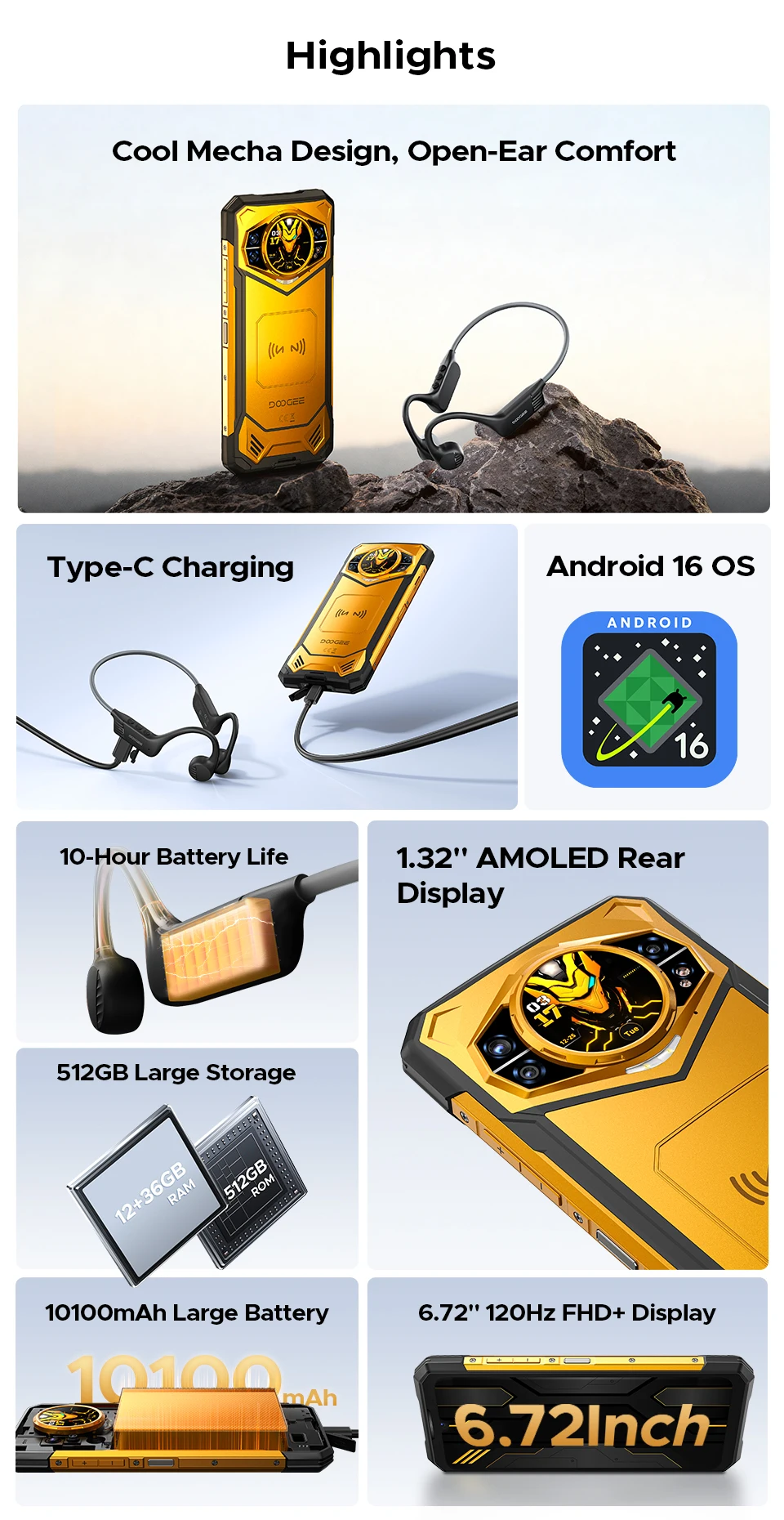 DOOGEE S200 X 5G Rugged Phone 48GB 512GB Dimensity 7050 6.72” FHD+120Hz 10100mAh 100MP Camera Android 16 NFC Smartphone