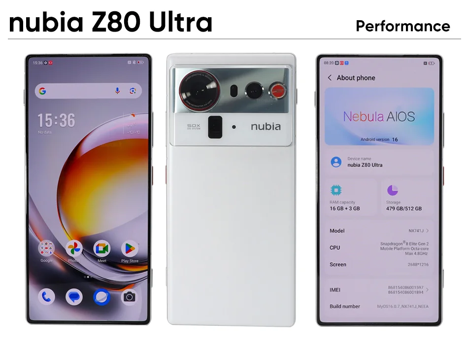 nubia Z80 Ultra Smartphone Snapdragon 8 Elite Gen 5 7200mAh 6.85'' 144Hz OLED Display 90W Fast Charging 64MP+50MP AI Camera NFC