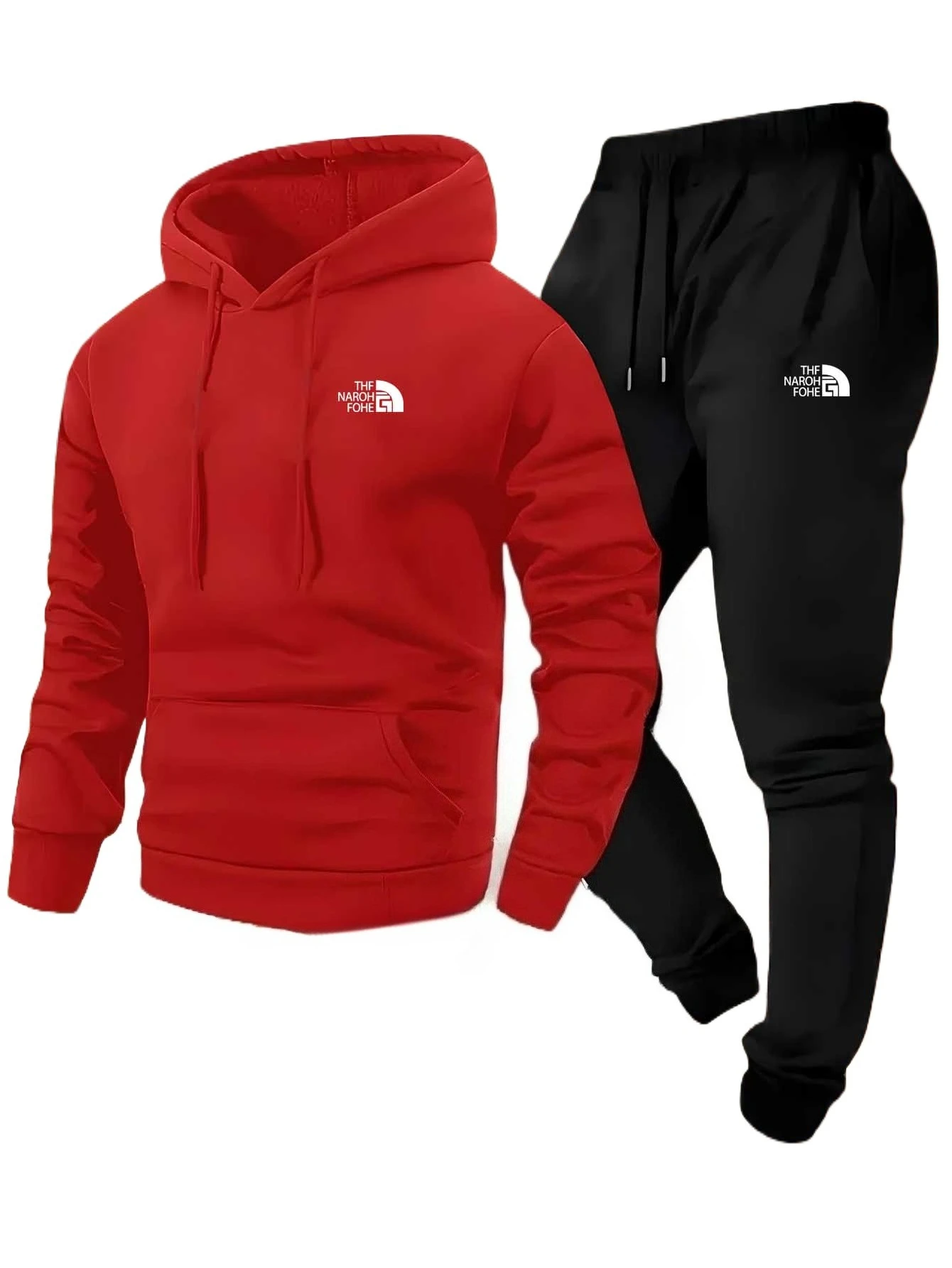 Men's autumn and winter printed casual two-piece hooded sweatshirt with pocket pants, regular outdoor sportswear